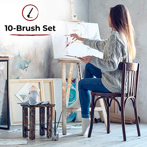Academy Art Supply - 10 Piece Nylon Brush Set for Acrylic, Oil and Watercolor Paint
