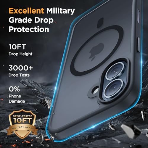 Image of Miracase Magnetic for iPhone 17 Case (Compatible with MagSafe) with Screen Protector Military-Grade Protection, Anti-Fingerprint Translucent Matte Phone Cover for iPhone 17 6.3 inch, Black