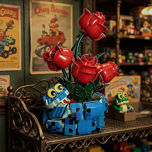 Image of Rose & Snake Lighting Building Set, Compatible with Lego, 3-in-1 Creative Flower Bouquet & Animal Model for Home Decor and Gifting, 778PCS