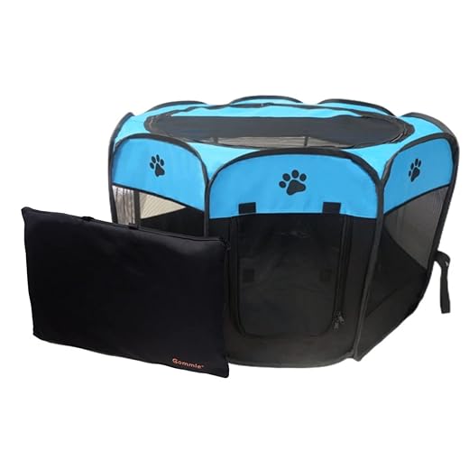 Gommle Portable Pet Playpen for Small Cat Dog Puppy Rabbit,Cat Kitten Playpen Indoor Outdoor with Carrying Case,Waterproof Bottom and Removable Zipper Top (S(28.7" x 28.7" x 16"), Blue)