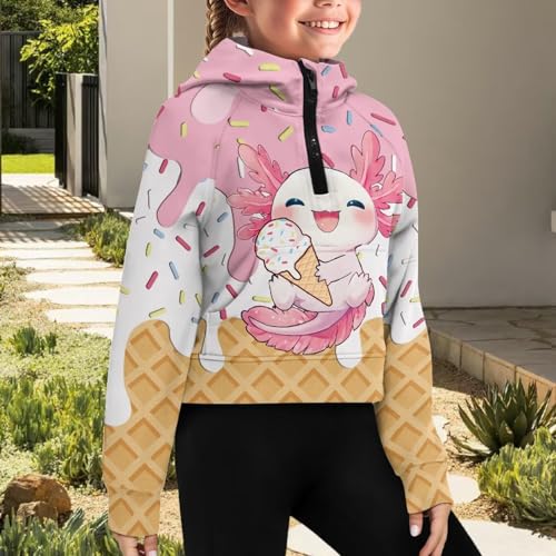 Hoodies for Girls Graphic Sweatshirts for Kids Half Zipper Pullover Cute Clothes Falll Jackets with Pockets 5-144
