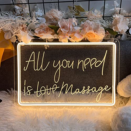 Image of Neon Sign All You Need is Massage Wall Decor 3D Art Carving Design Indoor Bedroom Led Neon Signs Backdrop Flex Christmas Party Wedding Living Room Birthday Gift(Warm White,USB,30x20CM)