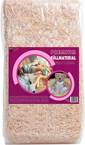 Füllmaterial für Pakete - 1 Kg Holzwolle für Geschenkkorb - naturbelassenes Ostergras - Deko Stroh - perfekt als Füllung für Verpackungen - Premium Qualität (1 Kg Holzwolle)