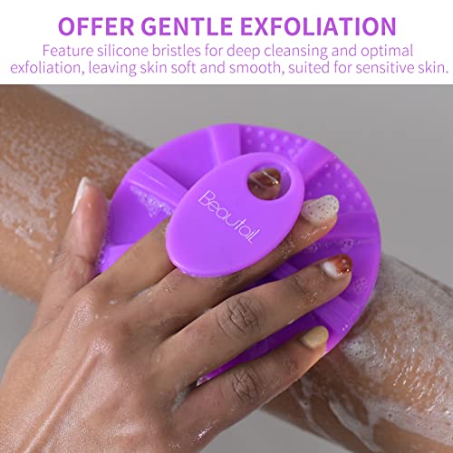 Image of Silicone Body Scrubber, Shower Bath Scrubber, More Hygienic Than Traditional Loofah, Lather Nicely, Long Lasting, Gentle Exfoliating Brush for Women Men Baby Sensitive Skin, 1 Pack, Purple