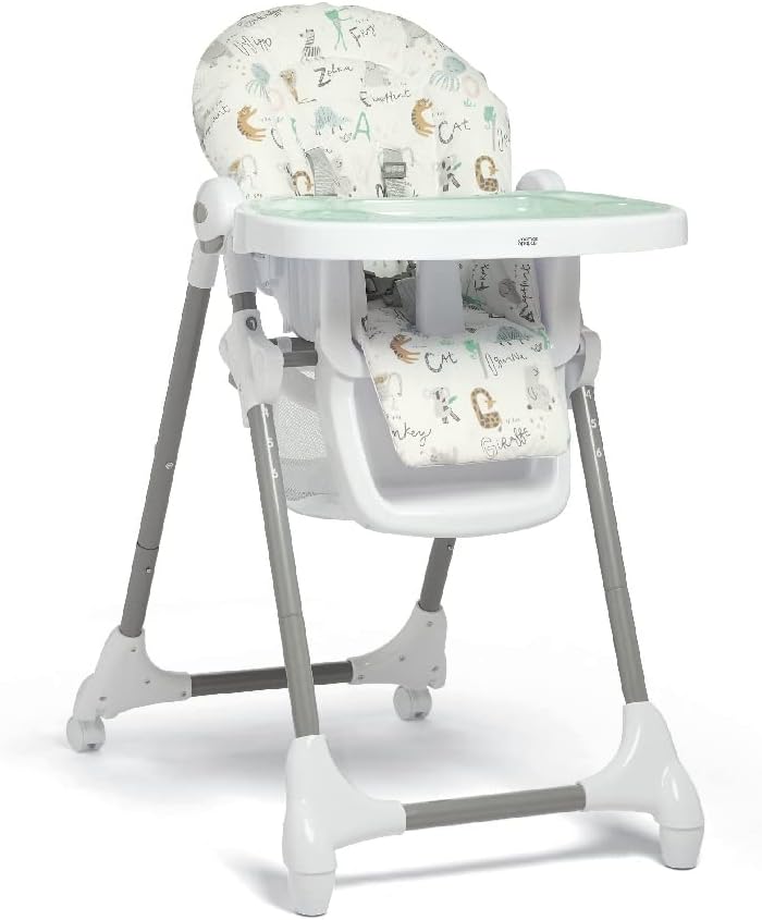 Mamas & Papas Snax Adjustable Highchair, Reclines, Foldable with Removable Tray, Animal Alphabet