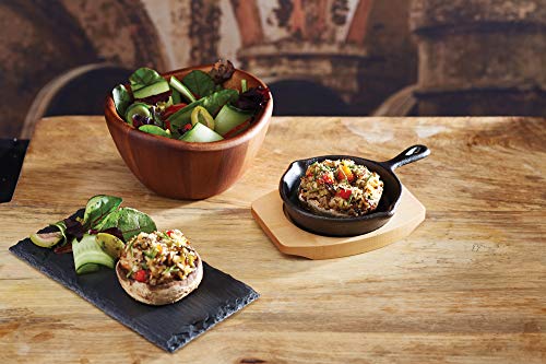 Artesà Small Frying Pan, Cast Iron, Non Stick, with Wooden Serving Board, Grill Pan Sizzle Skillet with Stand, for Fajitas, BBQ, Omelette, Tapas and Desserts, 11cm diameter - Image 6
