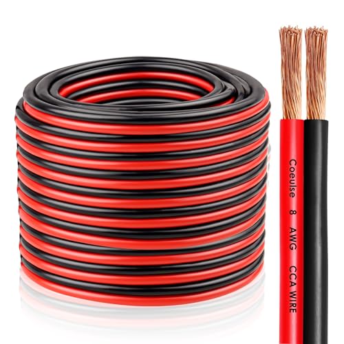 8 Gauge Wire 2 Conductors Copper Clad Aluminum CCA 10FT 8/2 AWG Car Amplifier Power and Ground Cable for Automotive Audio Trailer Battery RV and Speaker