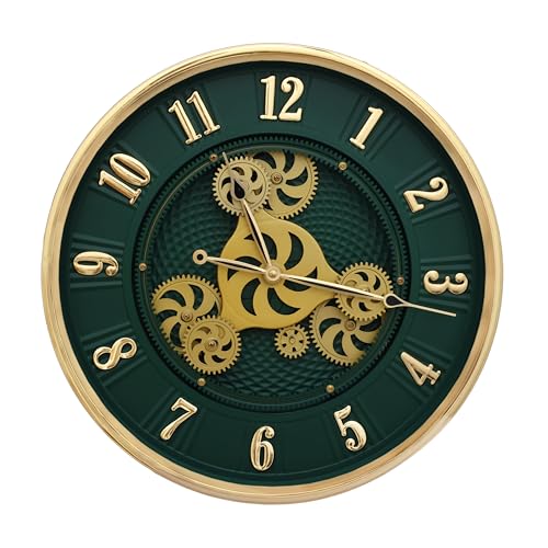 Image of HARDSTONE Premium Luxury Wall Clock Silent Non-Ticking Mechanism Elegant Green & Gold Design Modern Decorative Timepiece for Living Room, Bedroom & Office Decor 16 Inch