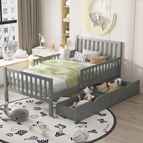Bellemave Twin Bed Frames with Storage Drawers for Kids, Twin Bed with Rails, Twin beds Frame for Boys/Girls/Adults, Gray by Bellemave - Used condition - US$131.79