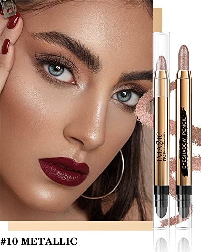 Cream Eyeshadow Stick-1Pcs No Crease Glitter Shimmer Metallic Brown Cream Eye Shadow Stick With Soft Brush,Rotatable Eye Brightener Pencil Crayon, Long Lasting Waterproof For Smoky Metallic Eye Makeup-10# #TOP3
