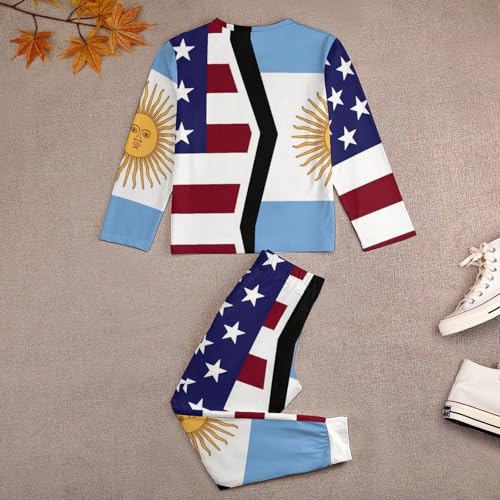 American And Argentina FlagChildren's Pajama Set Round Neck Long Sleeve Top + Pants Two-piece Set150CM3