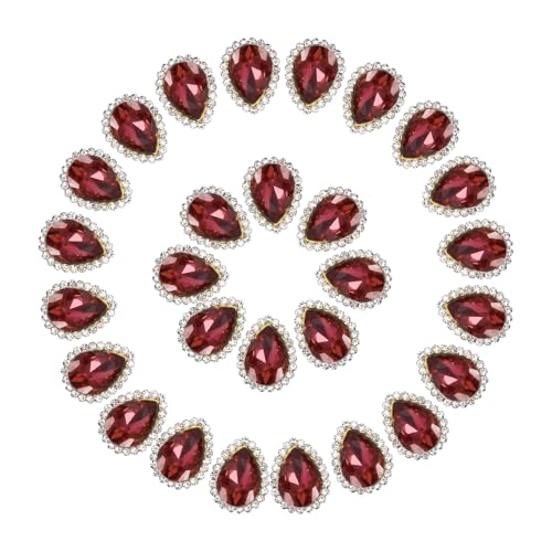 PATIKIL 0.5 Sew on Rhinestones, 50 Pcs Tear Drop Crystal Rhinestones Pointback Gem Stones Metal Flatback for Craft Shoes Dress Clothes Earring Belt Sewing Decoration, Burgundy