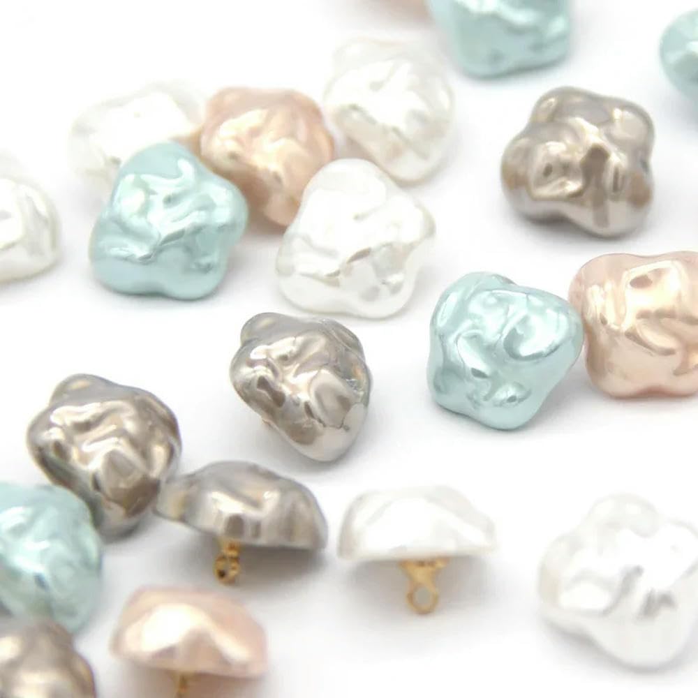 Guziki perłowe, 10 szt., 14 mm, glazurowane, metalowe, z trzonkiem, do dziecięcych ubrań i akcesoriów krawieckich(White Butterfly)