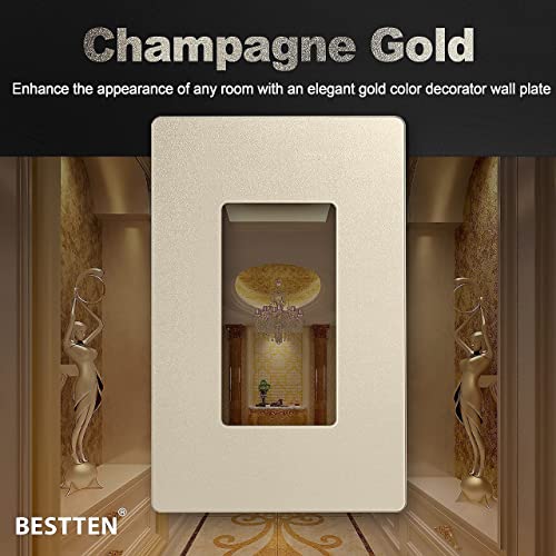 [10 Pack] Bestten Champagne Gold Dimmer Wall Light Switch With Screwless Wallplate, Single Pole Or 3-Way, Compatible With Dimmable Led, Cfl, Incandescent And Halogen Bulb, 120Vac, Ul/Cul Listed #TOP6