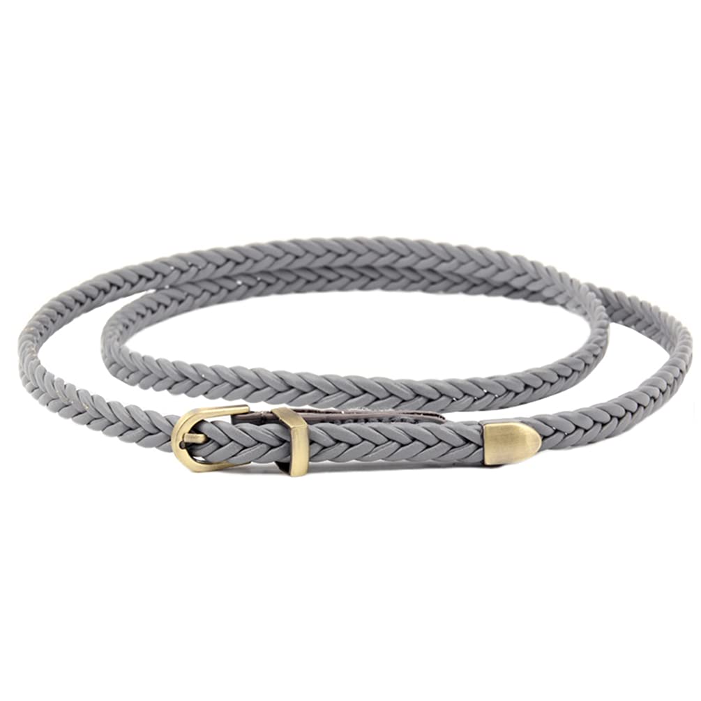Junhouse Women Braided Waist Belt Skinny Woven Thin Belt Casual Webbed Vintage Leather Belt Waistband for Jeans Dresses (Grey)