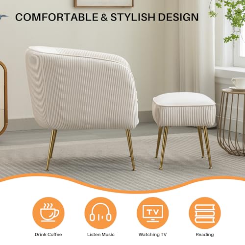 Modern Velvet Accent Chair with Ottoman Set