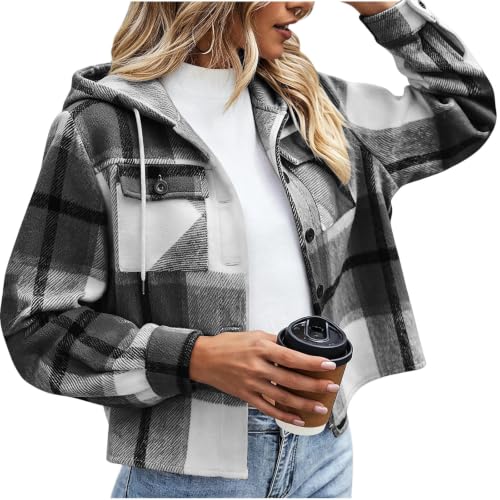 Numaller Womens Plaid Jacket Button Down Long Sleeve Cropped Winter Coats - image 2