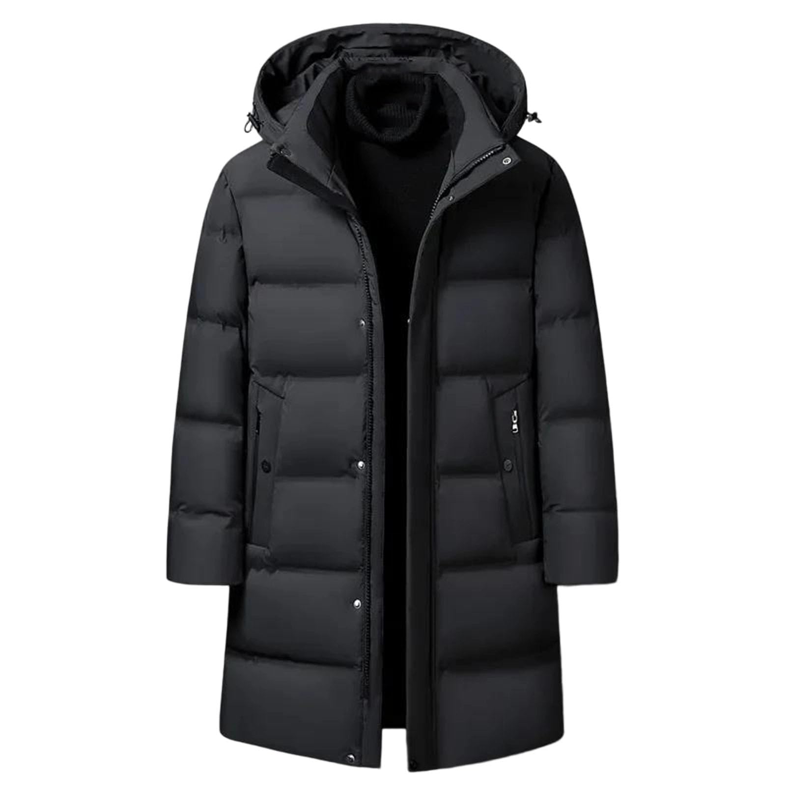 Mens Down Parka Jacket Goose Down Hooded Long Puffer Coat Thick Warm Winter Fashion Outdoor Outwear