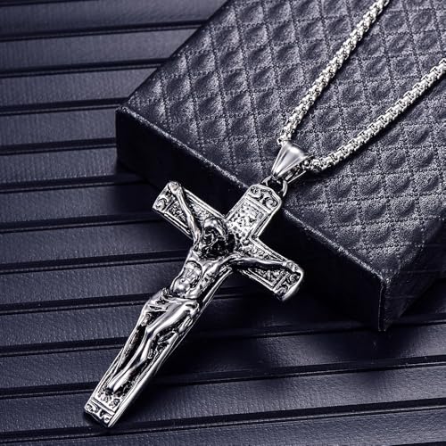 Cross Necklace for Men Titanium Steel Jesus Cross Necklace Lager Crucifix Pendant Christian Necklace Jewelry Gift for Men2