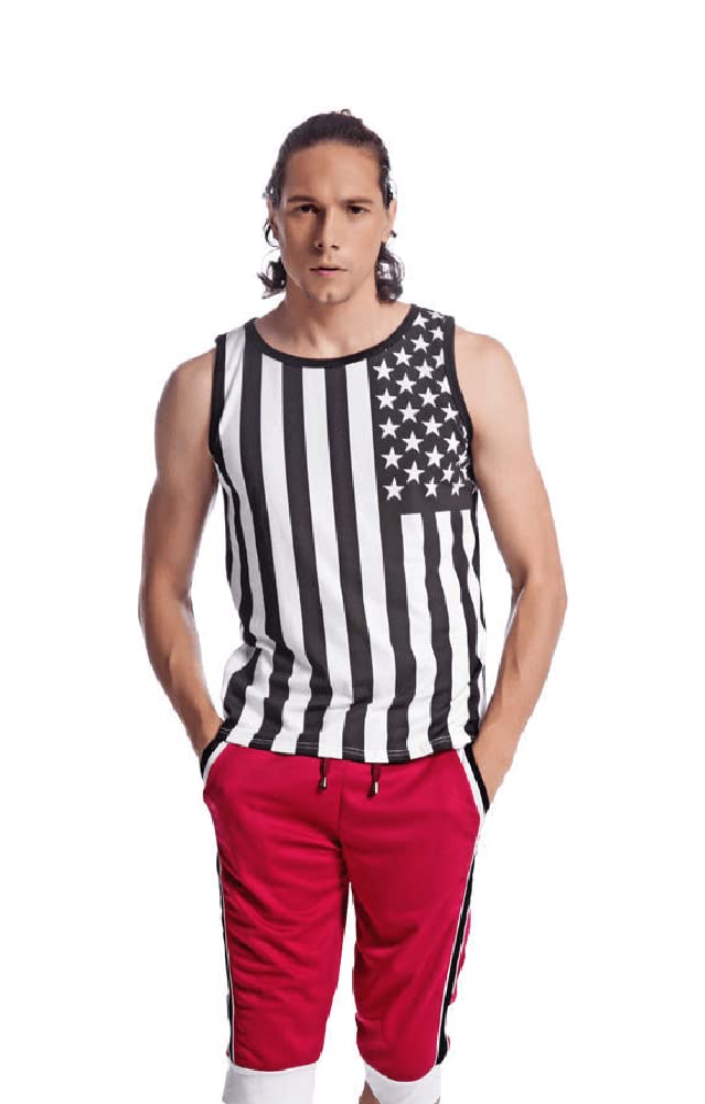 TESOONOversize Distressed American Flag - USA Men's Tank Top T-shirt