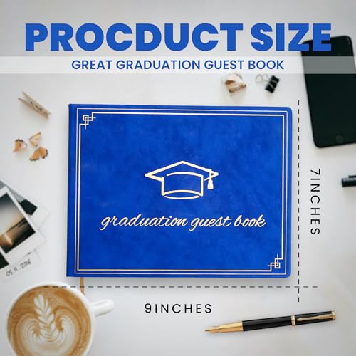 Image of Graduation Guest Book 2026 - Memory Scrapbook for College Gifts Graduation, Guest Book for Graduation Party Sign-In with Custom Message 120 Pages, 7x9 Inch Elegant Graduation Yearbook (Blue)