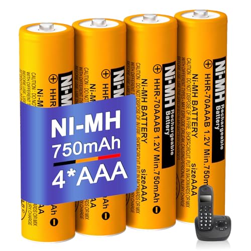 BENNTOP Batería AAA NiMH 750 mAh 1,2 V para Panasonic 4 unidades HHR 70AAAB pilas AAA recargables para teléfonos inalámbricos Panasonic BT Gigaset