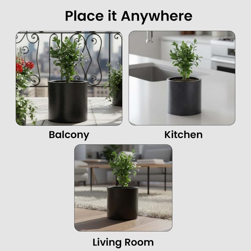 Image of Amazon Brand - Umi Tube 10 Inch Round Pots for Planter & Flowers Gamla - Lightweight, Durable Outdoor & Indoor Planters, Perfect for Balcony & Terrace Gardens (Black)