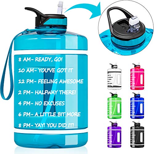 1 Gallon Water Bottle with Time Marker & Straw - 128 oz BPA