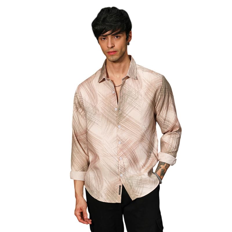 Image of CAHOOT Men's Bisque Shirt Casual Wear | Spread Collar | Long Sleeve | Button Closure | Shirt Crafted with Comfort Fit for Everyday Wear