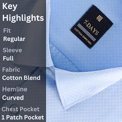 Image of 7-DAYS Premium Men's Formal Shirts - Cotton Rich, Textured Self-Design, Full Sleeve, Regular Fit, Wrinkle Resistant, with Pocket - Perfect for Office