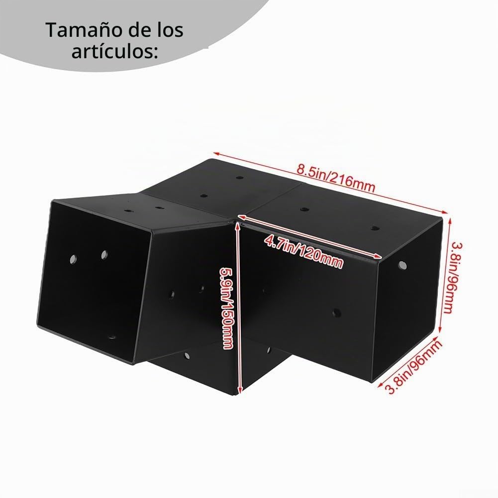 Juego de soportes de acero inclinados para pérgola de techo para postes de madera, kit de herramientas unidireccionales de montaje en pared de 3 vías con tornillos, compatible con estructuras de