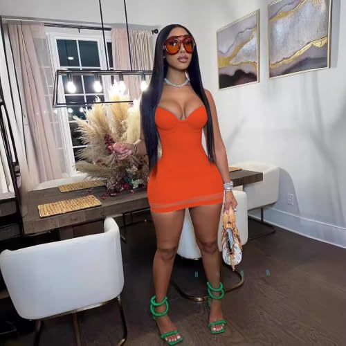 Image of Sexy Bodycon Mini Dress for Women Sweetheart Neck Spaghetti Strap Mesh Hem Party Club Night Out Short Dresses