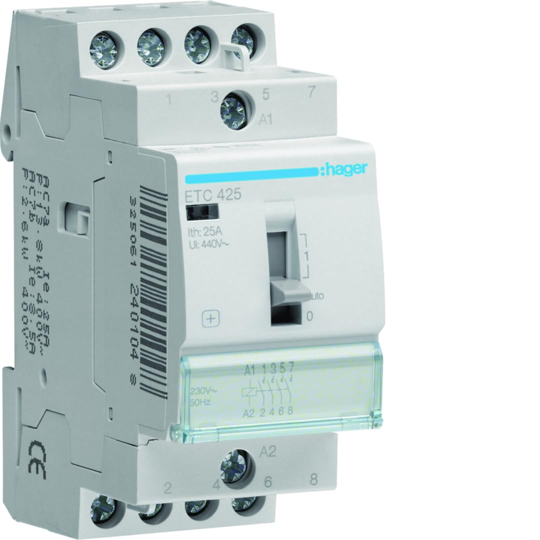 contacteur modulaire - jour/nuit - 25a - 4 contacts nf - 230v - hager etc425