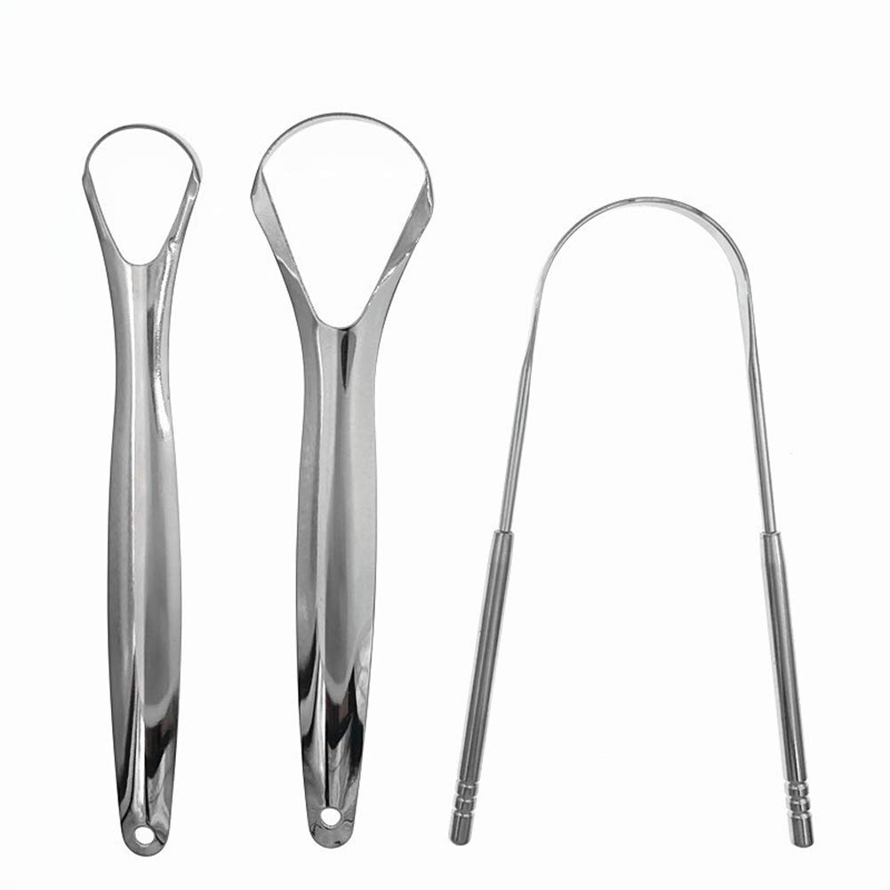 Tongue Scraper 3 Pack Reduce Bad Breath Stainless Steel Cleaners 100% BPA Free Metal