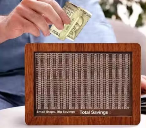 Wooden Money Saving Box with 100 Envelope Challenge Tracker | Small Steps Big Savings, Cash Budgeting Tool, Wood Finish Frame, Savings Challenge, Total Savings Tracker-image-8