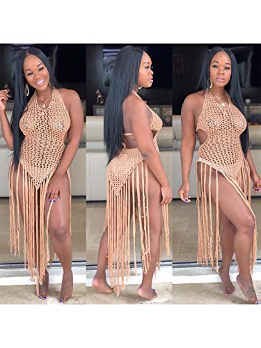 Anna-Kaci Womens Halter Crochet Tassel Swimwear Summer Beach Dress Bikini Cover Up2