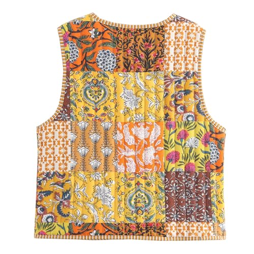 Wyeysyt Women's Cropped Floral Quilted Puffer Vest Printed Lightweight Sleeveless Padded Gilet Outwear2