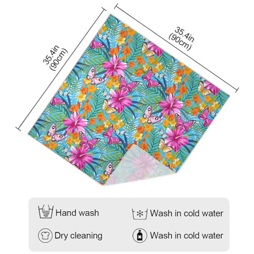 susiyo 35" Square Silk Scarf Exotic Flowers Butterflies Silk Like Head Scarf Lightweight Bandana Sleeping Hair Wrapping for Women4