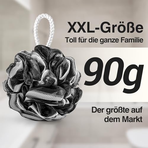 XXL 90 g Holzkohle-Dusch-Luffa im 3er-Pack von Tilcare - Perfekter Badeschwamm zum Peelen für Männer & Frauen - Körper-Peeling-Bürste für Saubere und Glatte Haut