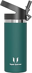 Super Sparrow Water Bottle Insulated - 500ml, 750ml, 1000ml, 1.2L, 1.5L - Wide Mouth Metal Bottle - SwivelSip Flask - BPA Free, Leak Proof - Ergonomic Straw Water Bottles for Gym, Travel, Sports