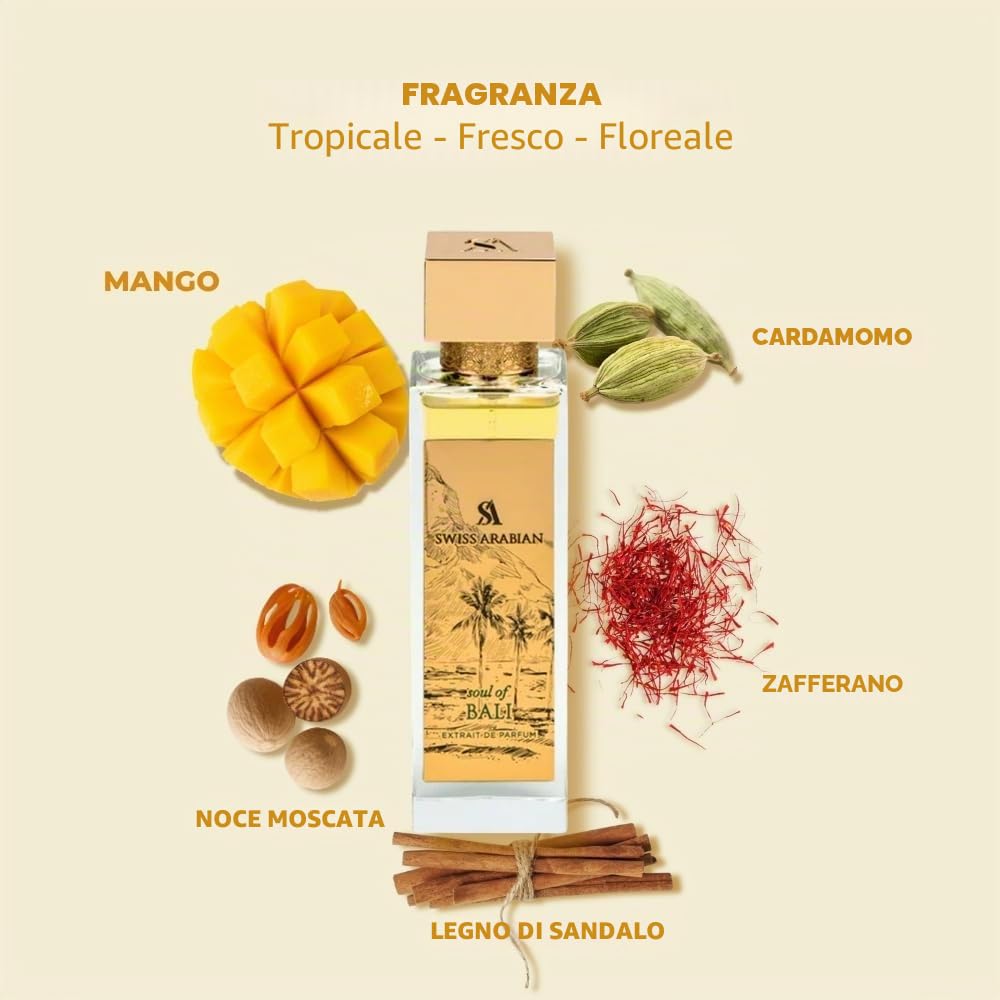 Swiss Arabian Soul of Bali Extrait Spray Unisex 100 ml – Profumo di lusso di lunga durata per uomo e donna – Profumo esotico con note floreali orientali