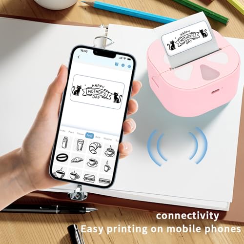 Image of Mini Sticker Printer, Bluetooth Inkless Thermal Printer, Portable Instant Printing Sticker Maker with 3 Rolls Paper for Study Notes Journal DIY
