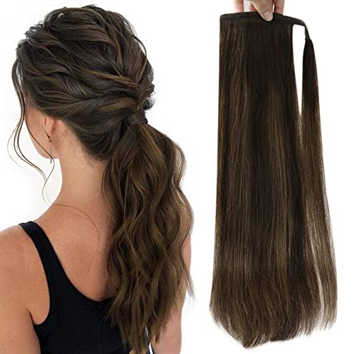 Fshine Queue De Cheval Avec Clip 12 Pouces 70g Human Ponytail Four Remy Cheveux 1 Pièce Couleur 2 Brun Foncé à 6 Brun Châtain Human Hair for Braiding Cover