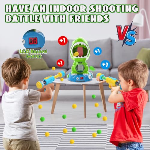 Image of EagleStone Remote Control Movable Shooting Dinosaur Toy for Kids with Spray | Electronic Dino Shooting Game with 2 Air Pump Guns, Auto Scoring, Light & Sounds,Party Favors,Toys for Boys& Girls