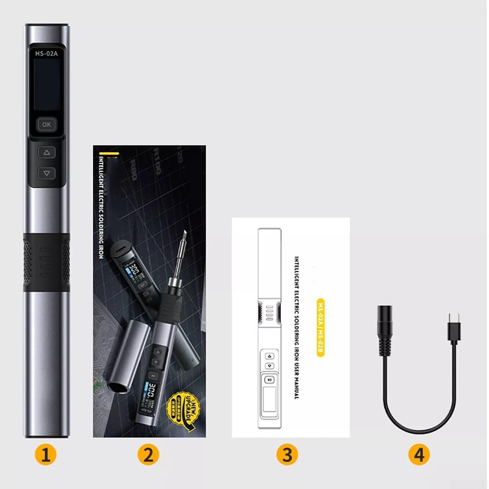 Saldatore a Stagno Kit, HS-02A 100W Smart Electric Saldatura con 6 Teste di Saldatore Kit, Elettrico Temperatura Costante Regolabile 100-450℃, 0.96 Pollici HD Schermo per fai da te, la casa