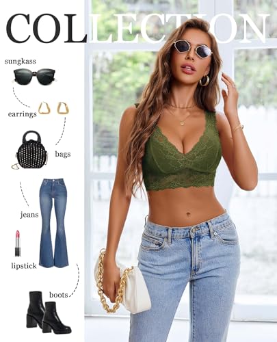 Image of Avidlove Bralettes for Women Lace Bra Non Padded Longline Bralette Deep V Triangle Sexy Everyday Lingerie Bras
