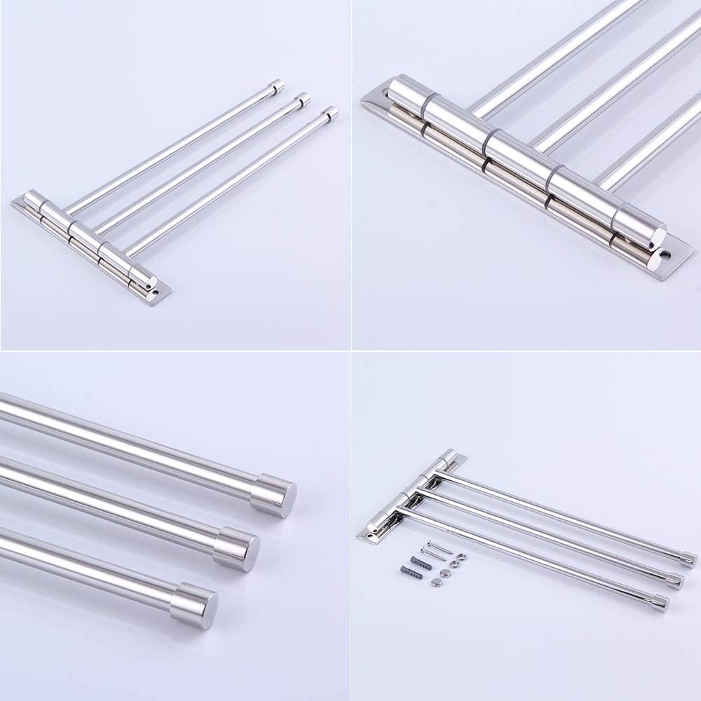 Polished Stainless Steel 3-Arm Wall-Mounted Swivel Towel Bar