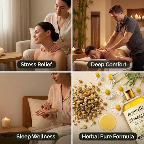 Image of AROMATICO Chamomile Massage Oil - Relaxing Aromatherapy Massage Oil with Almond & Jojoba for Stress Relief, Muscle Relaxing & Skin Nourishment | 300ml