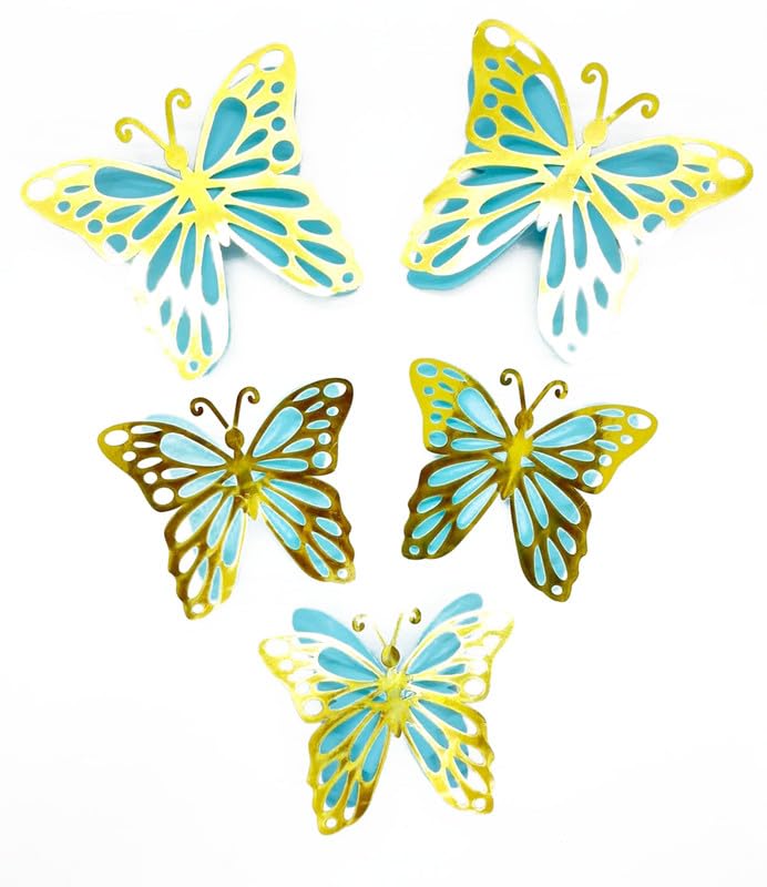 Untumble Butterfly Stickers for Balloon Decoration | Light Blue & Gold Butterfly 3D Stickers for Wall Decoration | Butterfly Decoration Items | Butterfly Stickers for Birthday Decoration| Pack of 6