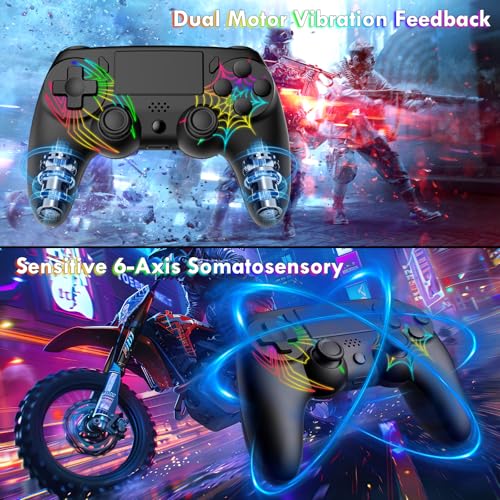DEFNDR 2 Pack Wireless Controller for PS4 - Controller fit for PlayStation 4/Pro/Slim/PC, Spider Pattern Design, 1000mAh Battery, Adjustable RGB, Double shock, 6-Axis Gyro, Built-in Speaker - Image 5